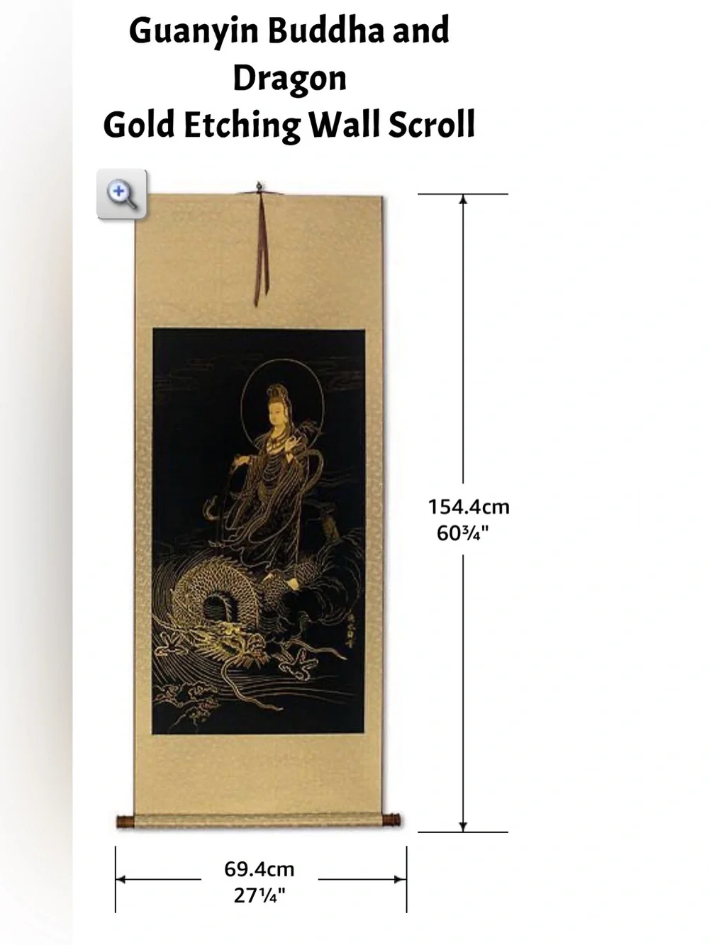 Guanyin Buddha and Dragon - Gold Etching Wall Scroll
